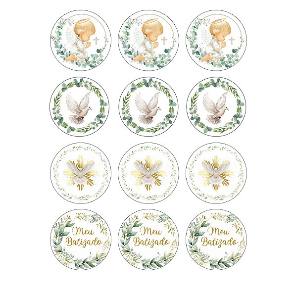 Papel de Arroz Redondo 6cm - Meu Batizado