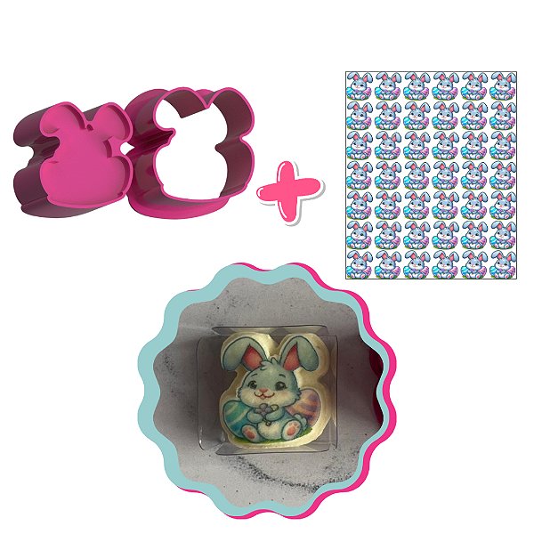 Coelho com Ovos e Apliques de Papel de Arroz Páscoa - Ejetor Modelador para Brigadeiros