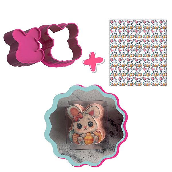 Coelha com Ovos e Apliques de Papel de Arroz Páscoa - Ejetor Modelador para Brigadeiros