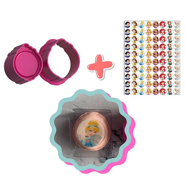 Espelho 2 e Apliques de Papel de Arroz com todas as Princesas - Ejetor Modelador para Brigadeir