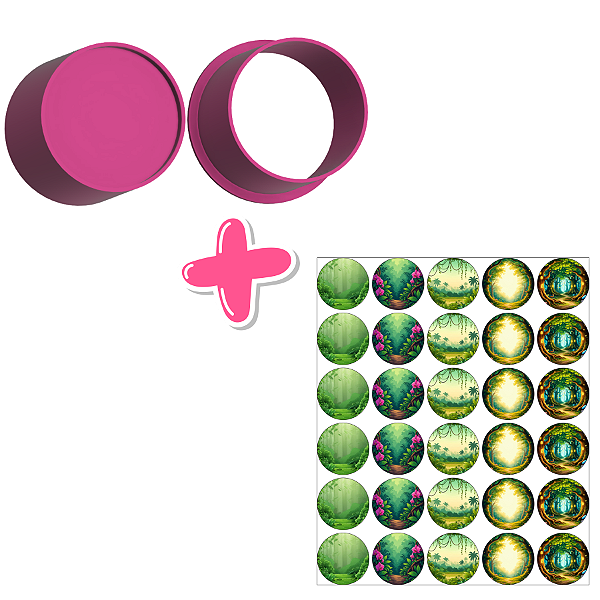 Circulo e Apliques de Papel de Arroz Paisagens - Ejetor Modelador para Brigadeiros