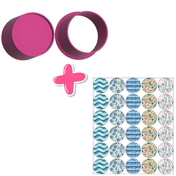 Circulo e Apliques de Papel de Arroz Fundo do Mar - Ejetor Modelador para Brigadeiros
