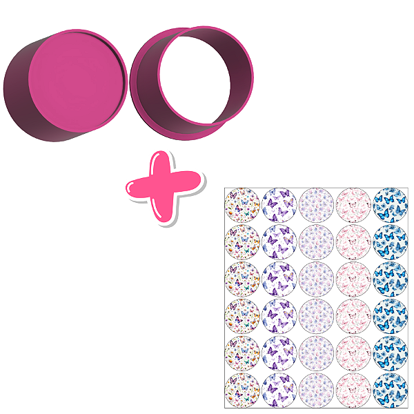 Circulo e Apliques de Papel de Arroz Borboletas - Ejetor Modelador para Brigadeiros