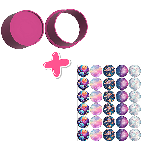 Circulo e Apliques de Papel de Arroz Astronauta - Ejetor Modelador para Brigadeiros