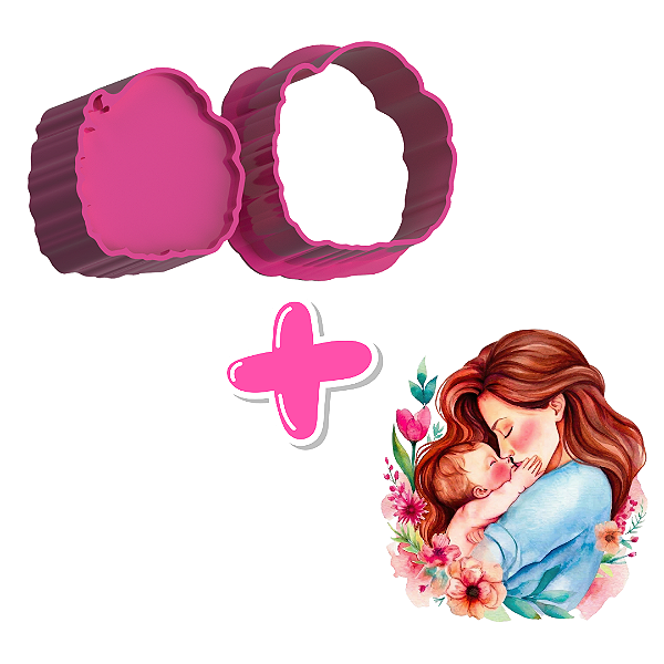 Mãe e Bebê e Apliques de Papel de Arroz (Dia das Mães) - Ejetor Modelador para Brigadeiros