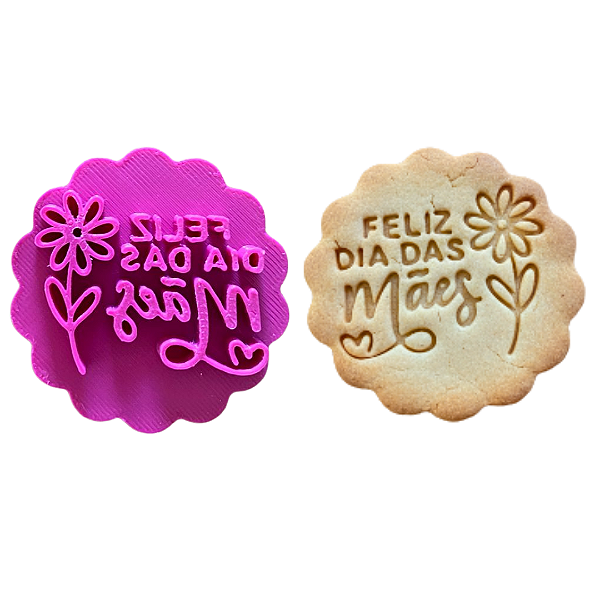 Cortador e Marcador para Biscoitos | Feliz Dia das Mães Escalope - 5cm | Ideal para Massas, Pasta Americana e Biscuit