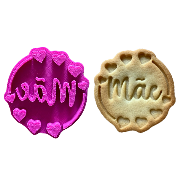 Cortador e Marcador para Biscoitos | Mãe com Coração -5cm | Ideal para Massas, Pasta Americana e Biscuit