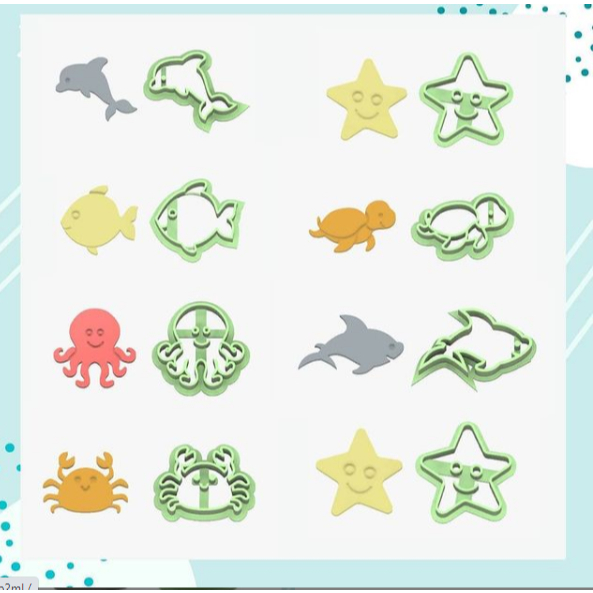 Kit Cortadores | Fundo do Mar -4cm | Para Pasta Americana