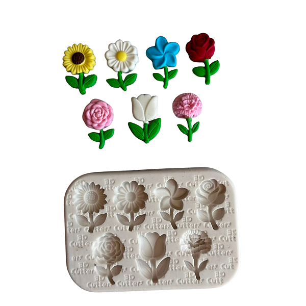 Molde de Silicone para apliques de Confeitaria - Flores com Talo