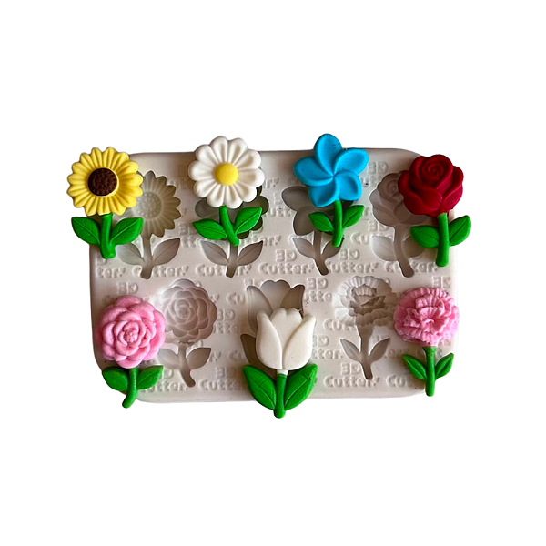 Molde de Silicone para apliques de Confeitaria - Flores com Talo