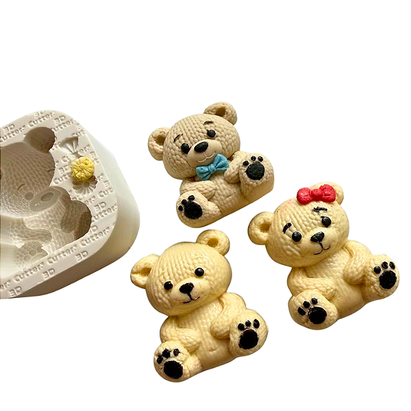 Molde de Silicone para Artesanato - Ursinho e Ursinha Tricô (NOVA VERSÃO)