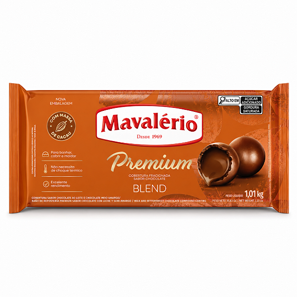 COBERTURA PREMIUM BARRA SABOR CHOCOLATE “BLEND” MAVALÉRIO - 1,01Kg