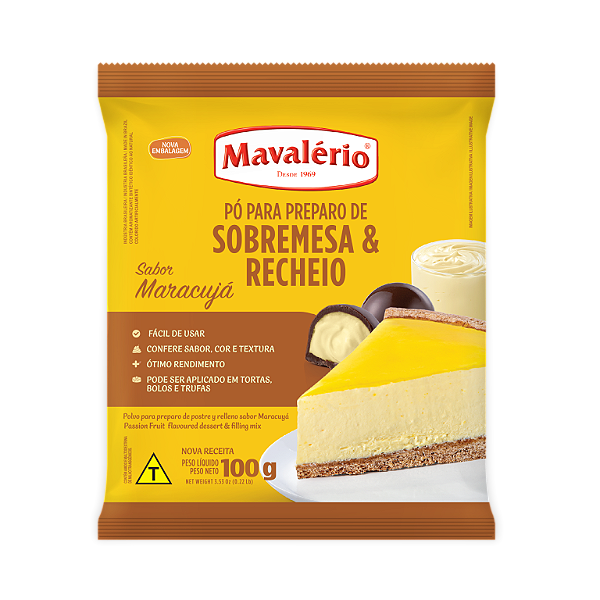 PÓ PARA PREPARO DE SOBREMESA SABOR MARACUJÁ MAVALÉRIO - 100g