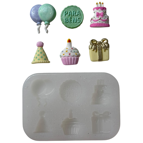 Molde de Silicone para apliques de Confeitaria - Aniversário