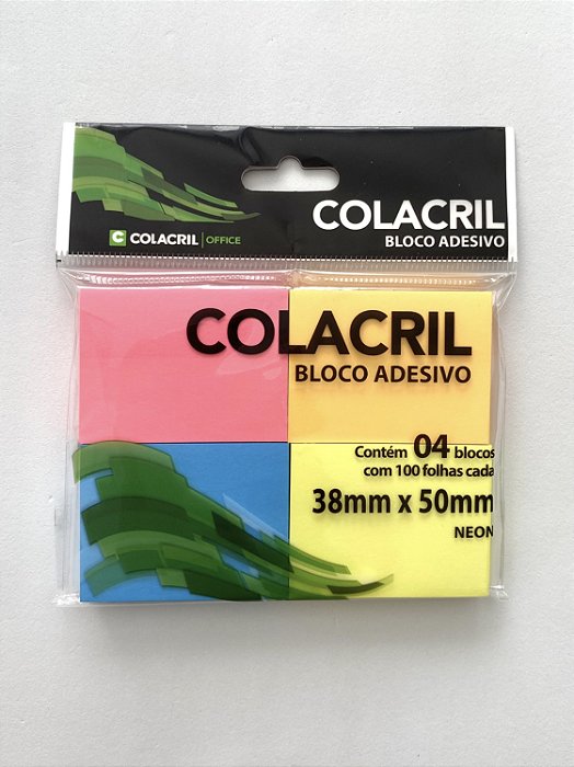 Bloco adesivo colorido neon com 4