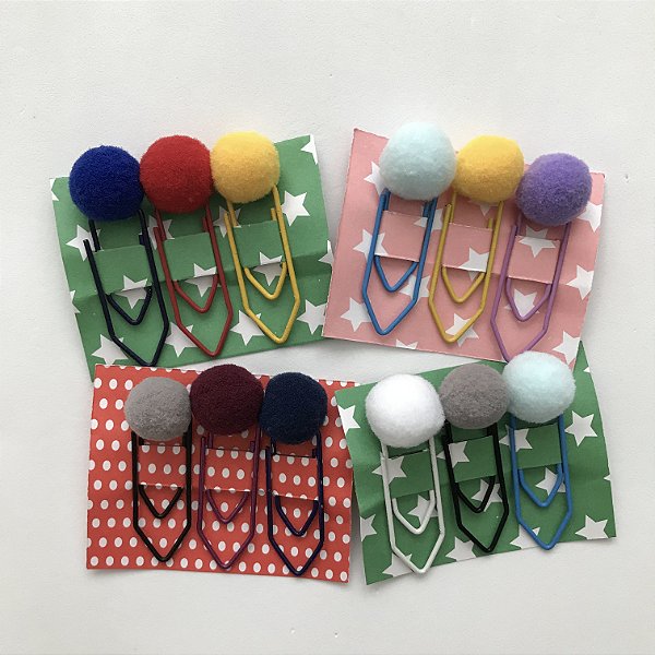 kit com 3 clips pompom