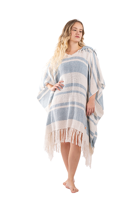 Poncho Simbora Tear Cru Azul