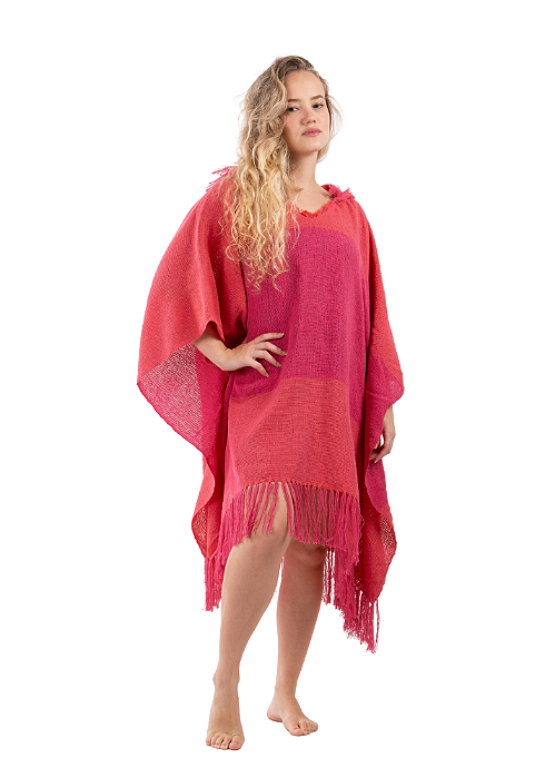 Poncho Simbora Tear Rosa Laranja