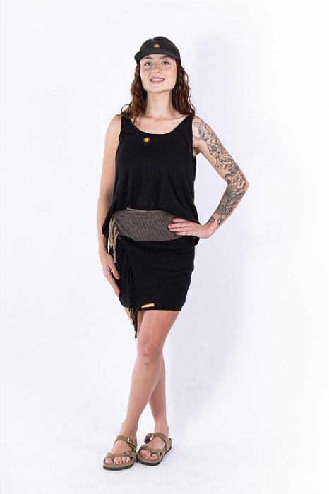 Mini pareô_echarpe Preto e Caqui