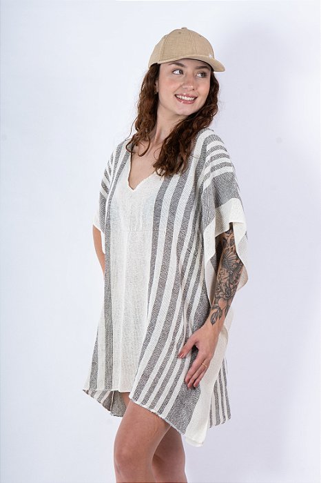 Kaftan Curto Tear Cru Preto