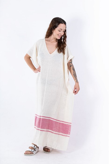 Kaftan Longo Tear Cru Rosa