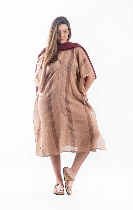 Kaftan Midi Tear Caqui e Castanho