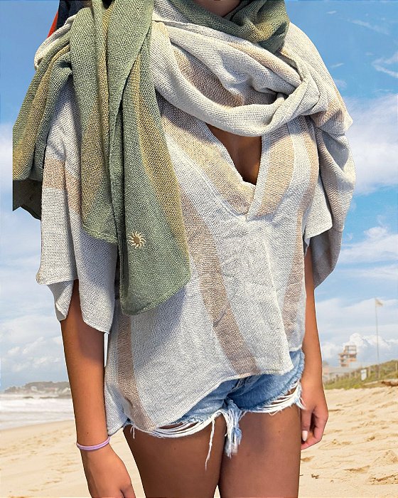 Xale Tear Azul Claro e Verde