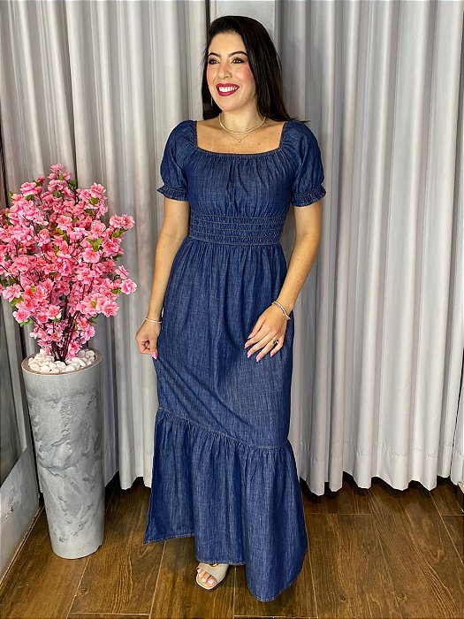 VESTIDO LONGO JEANS COM MANGA