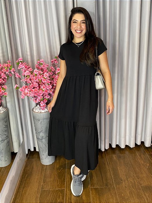 VESTIDO MIDI MOLETINHO COM MANGA