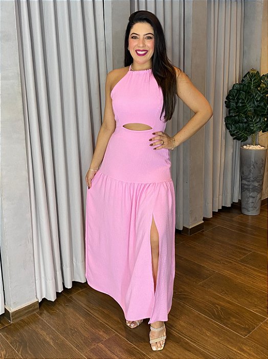 VESTIDO LONGO CREPE ABERTO COSTAS FENDA