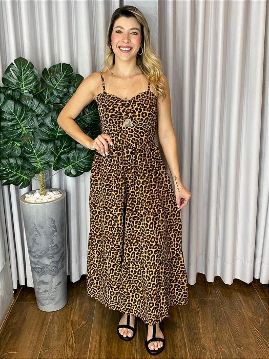 VESTIDO MIDI DECOTE LAÇO ONÇA
