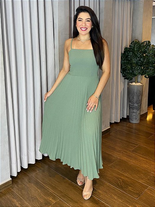 VESTIDO MIDI CREPE PLISSADO