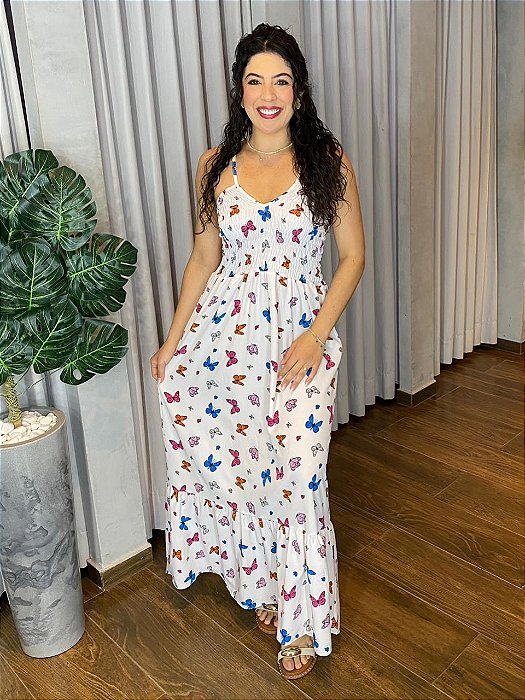 VESTIDO LONGO LASTEX BORBOLETA