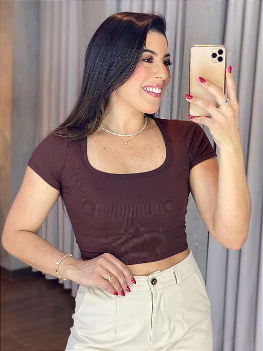 CROPPED CANELADO COM MANGA