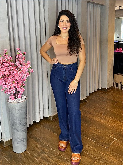 CALÇA JEANS WIDE LEG ESCURA