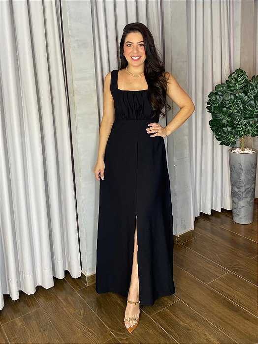 VESTIDO LONGO DECOTE FRANZIDO