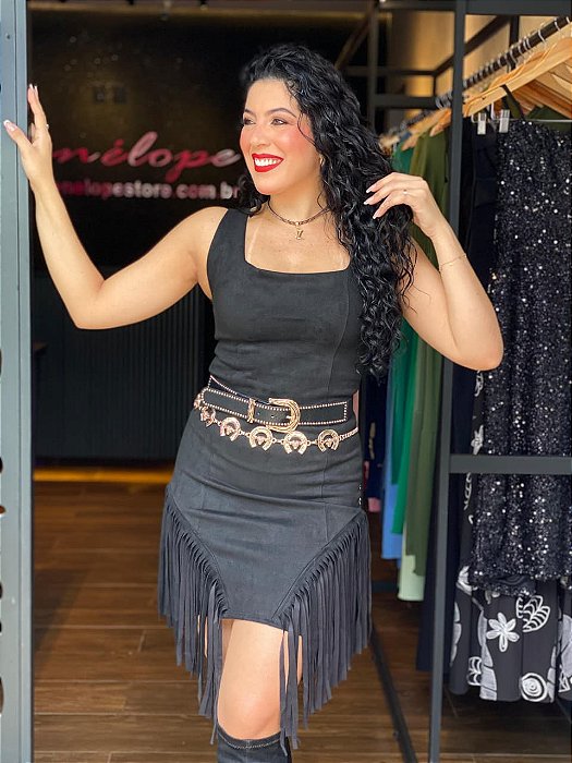 VESTIDO CURTO SUEDE FRANJA