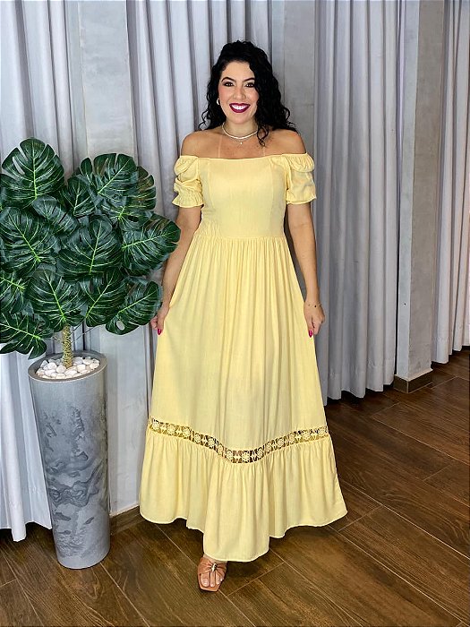 VESTIDO LONGO COM MANGA GUIPIR BARRA