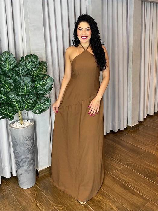 VESTIDO LONGO FRENTE ÚNICA COSTURA DIAGONAL