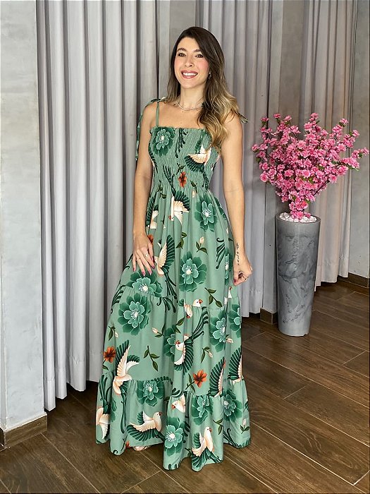 VESTIDO LONGO LASTEX ALÇA ESTAMPA