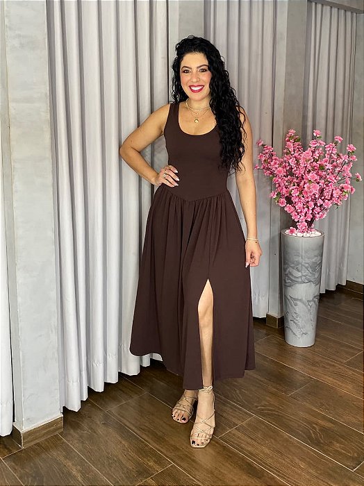 VESTIDO MIDI MOLETINHO FENDA