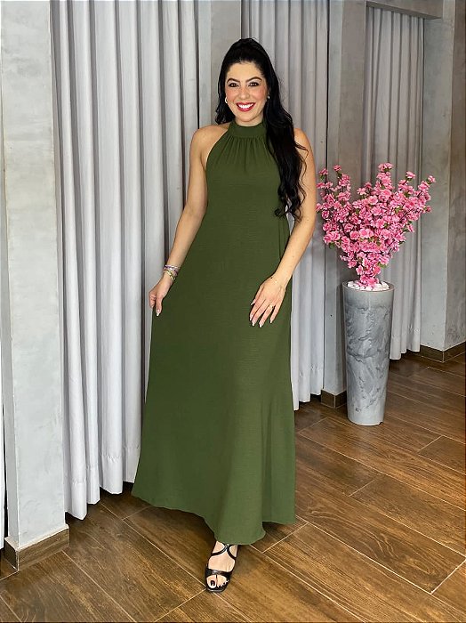 VESTIDO LONGO CREPE DECOTE NAS COSTAS
