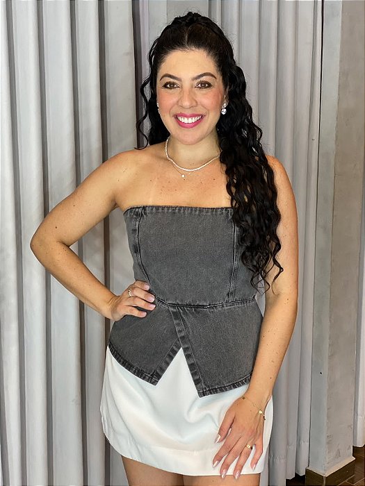 BLUSA JEANS TOMARA QUE CAIA GRAFITE
