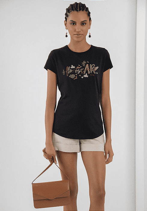 T-SHIRT LEZ A LEZ EM MALHA COM BORDADO FLORESTAR