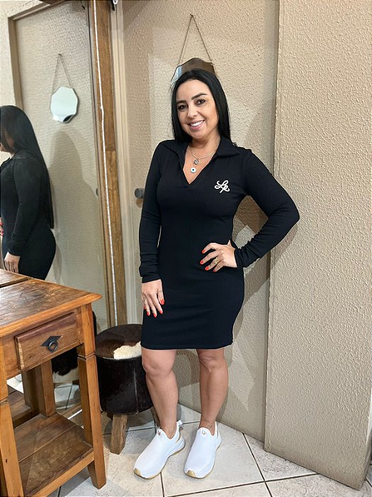 VESTIDO CANELADO CURTO GOLA POLO LANÇA PERFUME