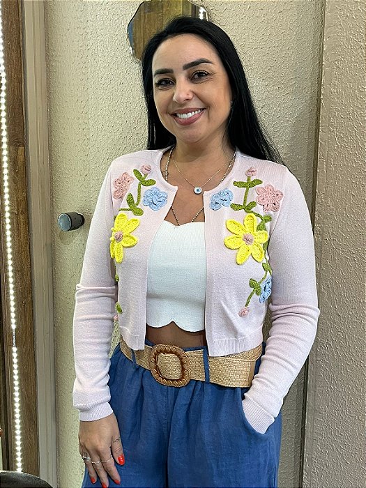 CASACO ROSA COM APLICAÇÕES MARIA PAVAN