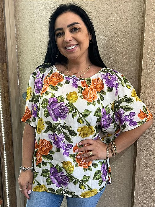 BLUSA MANGA CURTA ESTAMPADA LANÇA PERFUME