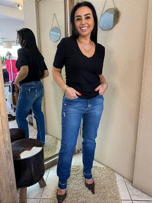 BLUSA CANELADA DECOTE V MANGA CURTA LANÇA PERFUME