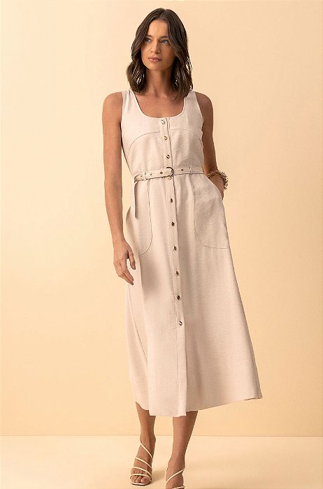 VESTIDO COM BOLSOS FUNCIONAIS E CINTO