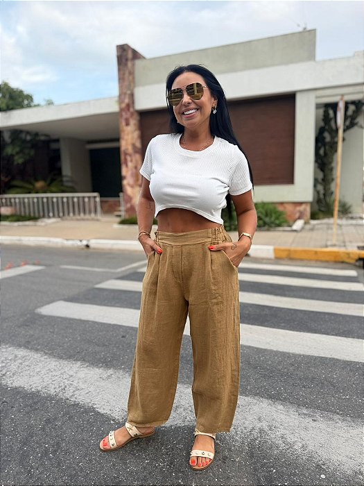 CALÇA SLOUCHY 100% LINHO ITALIANO